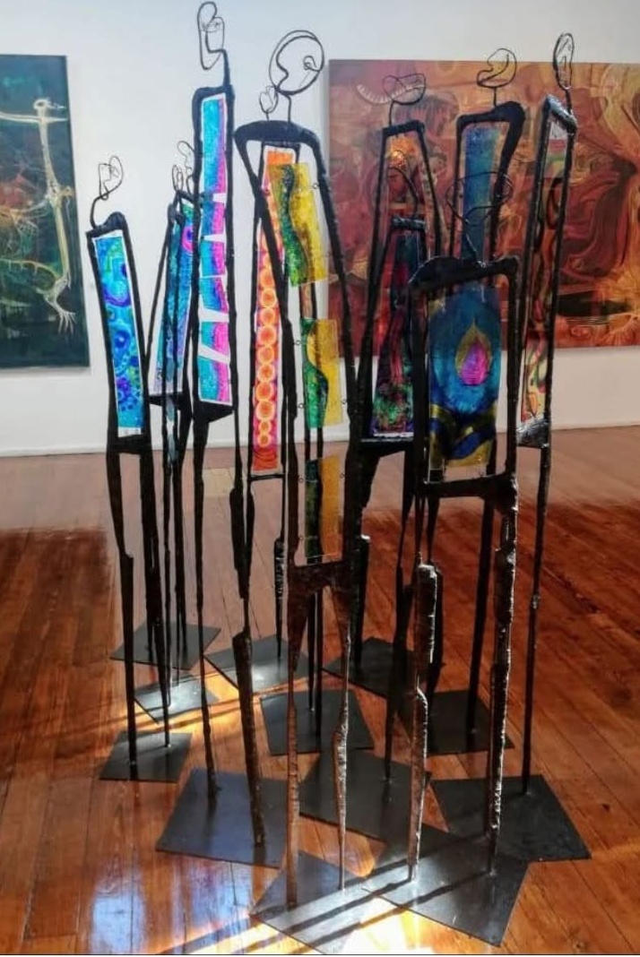 Amerindian Illumination steel cement sculpture by Amber Shaw