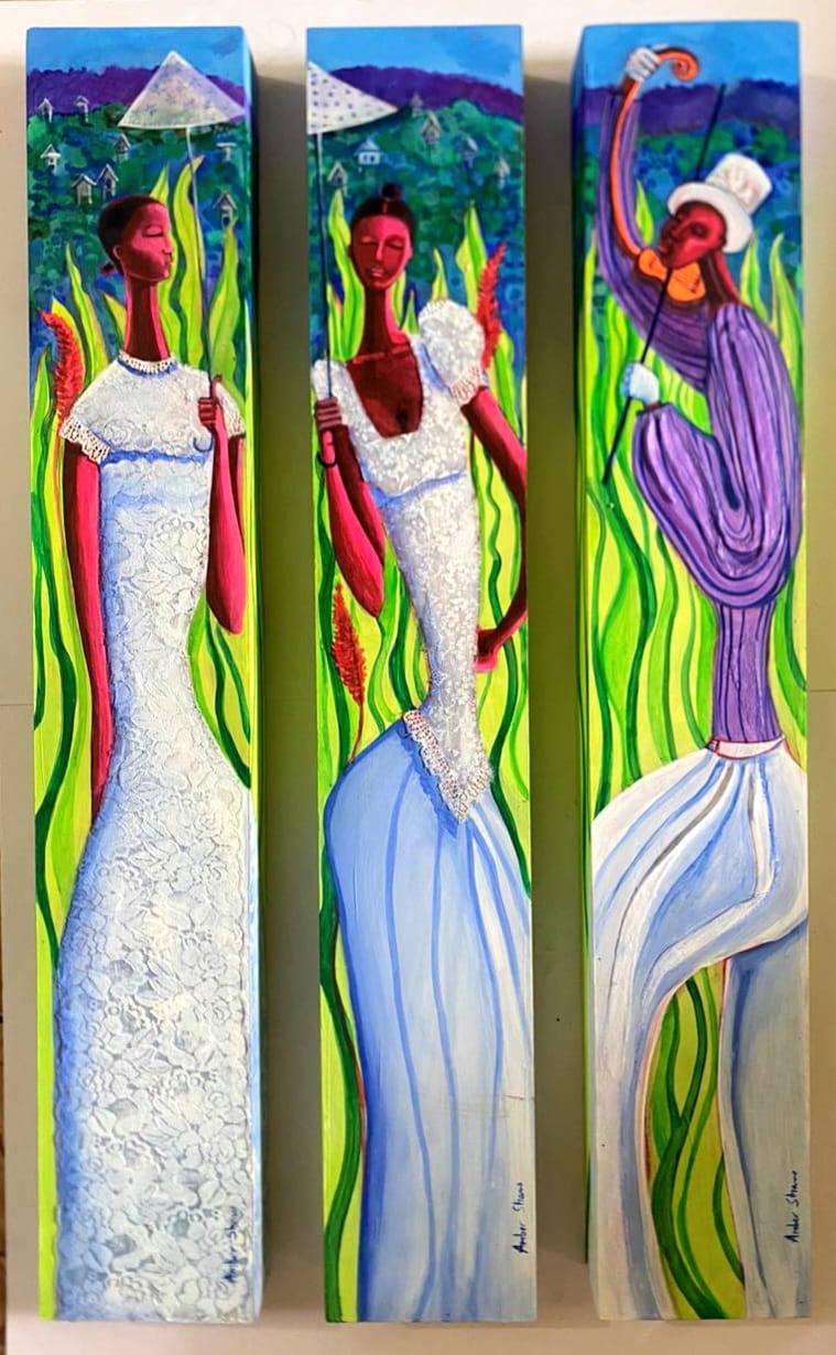 The Serenade Set of 3 triptych painting by Amber Shaw